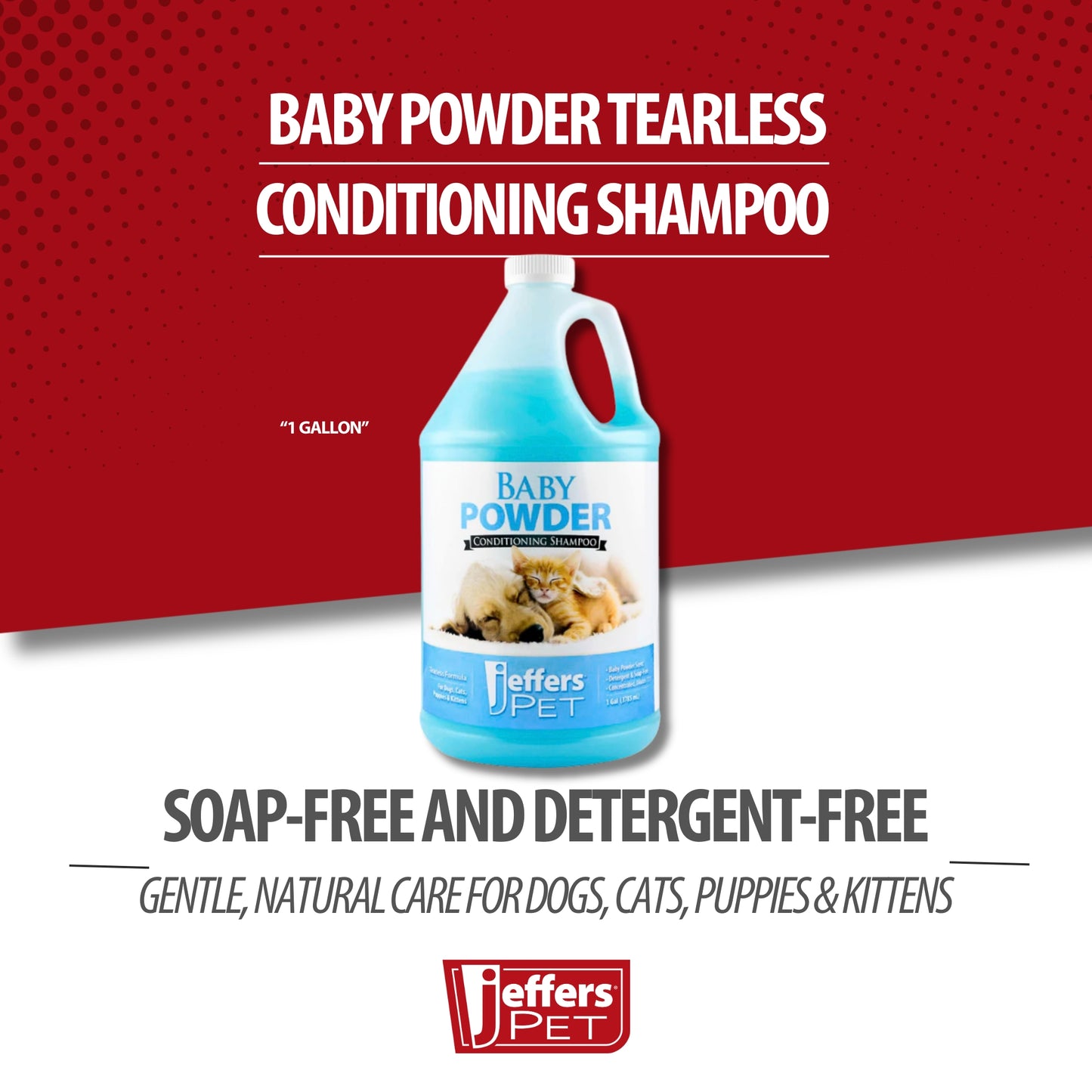 jeffers baby powder scent conditioning shampoo for dogs, cats, puppies & kittens – gentle, soap free formula with natural oils – odor eliminating, safe coat care, hypoallergenic pet shampoo,  1 gal