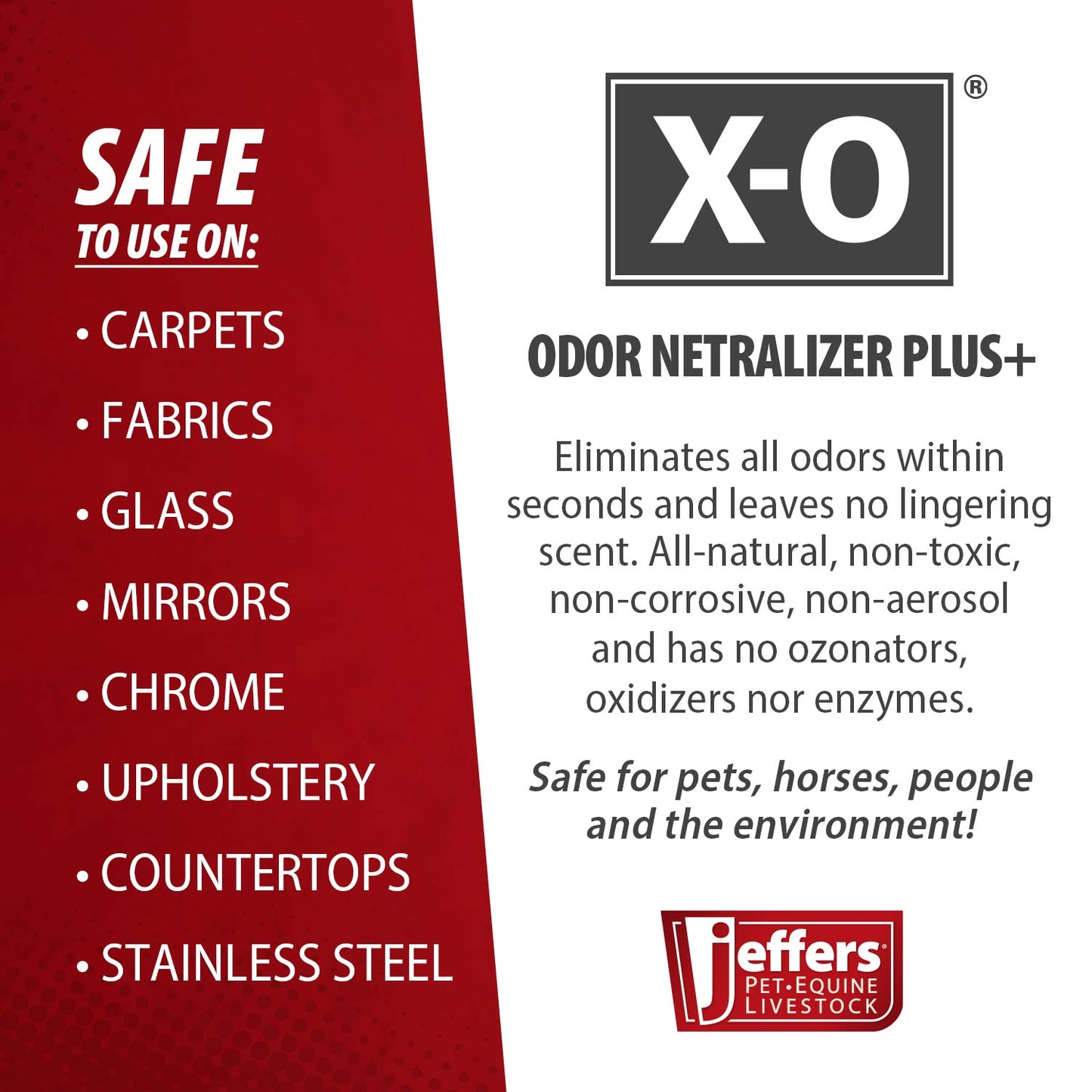 jeffers x-o pet odor neutralizer plus & cleaner concentrate, 16 oz - non enzyme, multi-surface deodorizer with light fresh scent for dogs, cats, horse & people, urine odor remover, makes 1 gallon