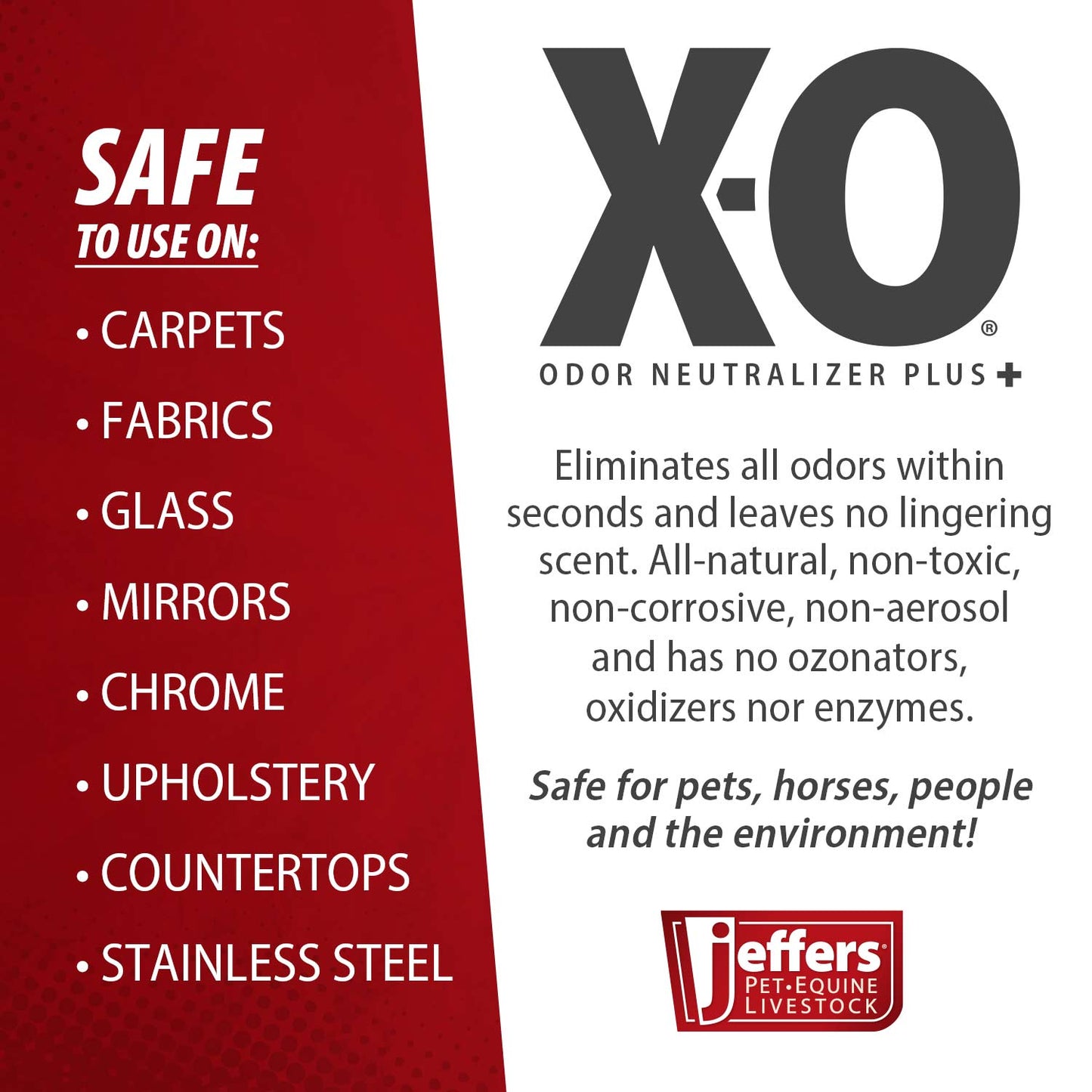 jeffers x-o pet odor neutralizer plus & cleaner concentrate, 16 oz - non enzyme, multi-surface deodorizer with light fresh scent for dogs, cats, horse & people, urine odor remover, makes 1 gallon