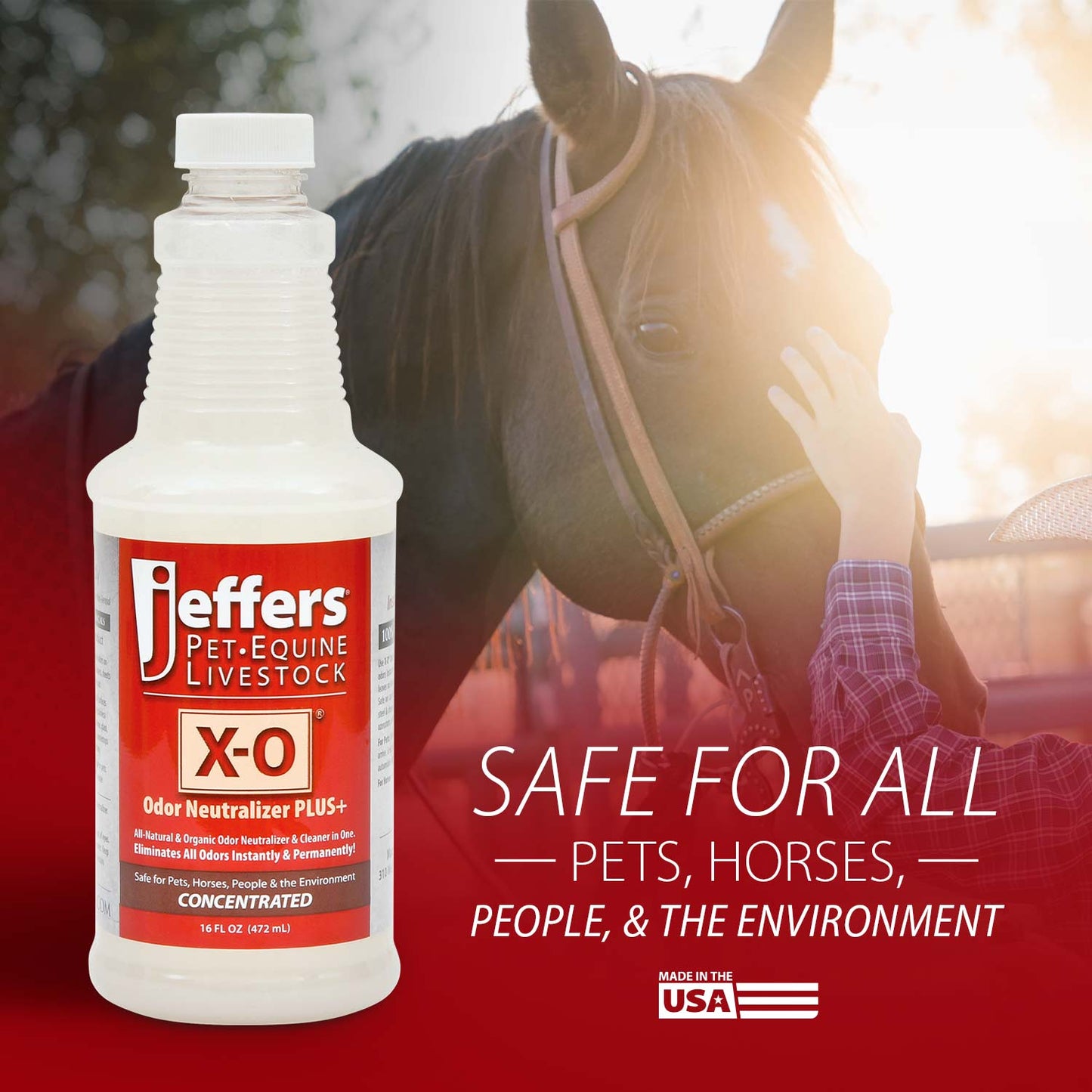 jeffers x-o pet odor neutralizer plus & cleaner concentrate, 16 oz - non enzyme, multi-surface deodorizer with light fresh scent for dogs, cats, horse & people, urine odor remover, makes 1 gallon
