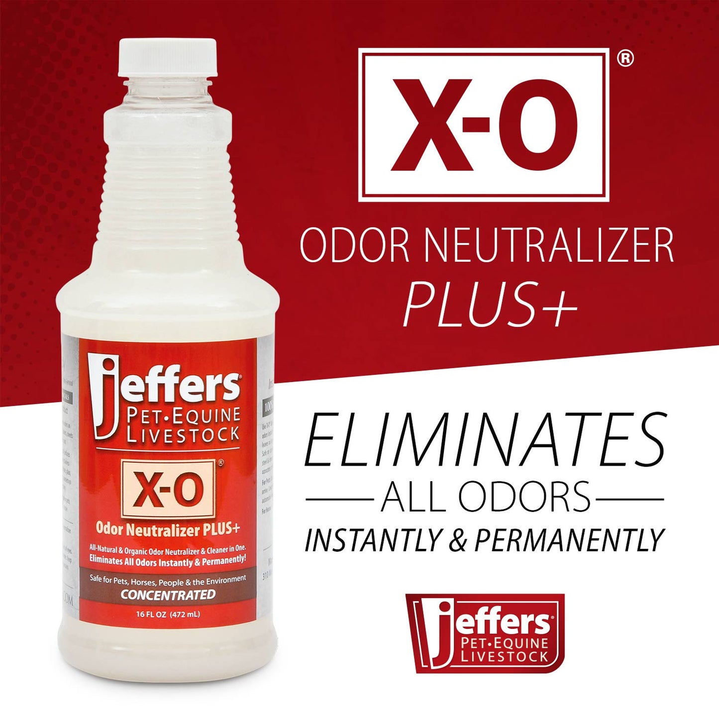 jeffers x-o pet odor neutralizer plus & cleaner concentrate, 16 oz - non enzyme, multi-surface deodorizer with light fresh scent for dogs, cats, horse & people, urine odor remover, makes 1 gallon