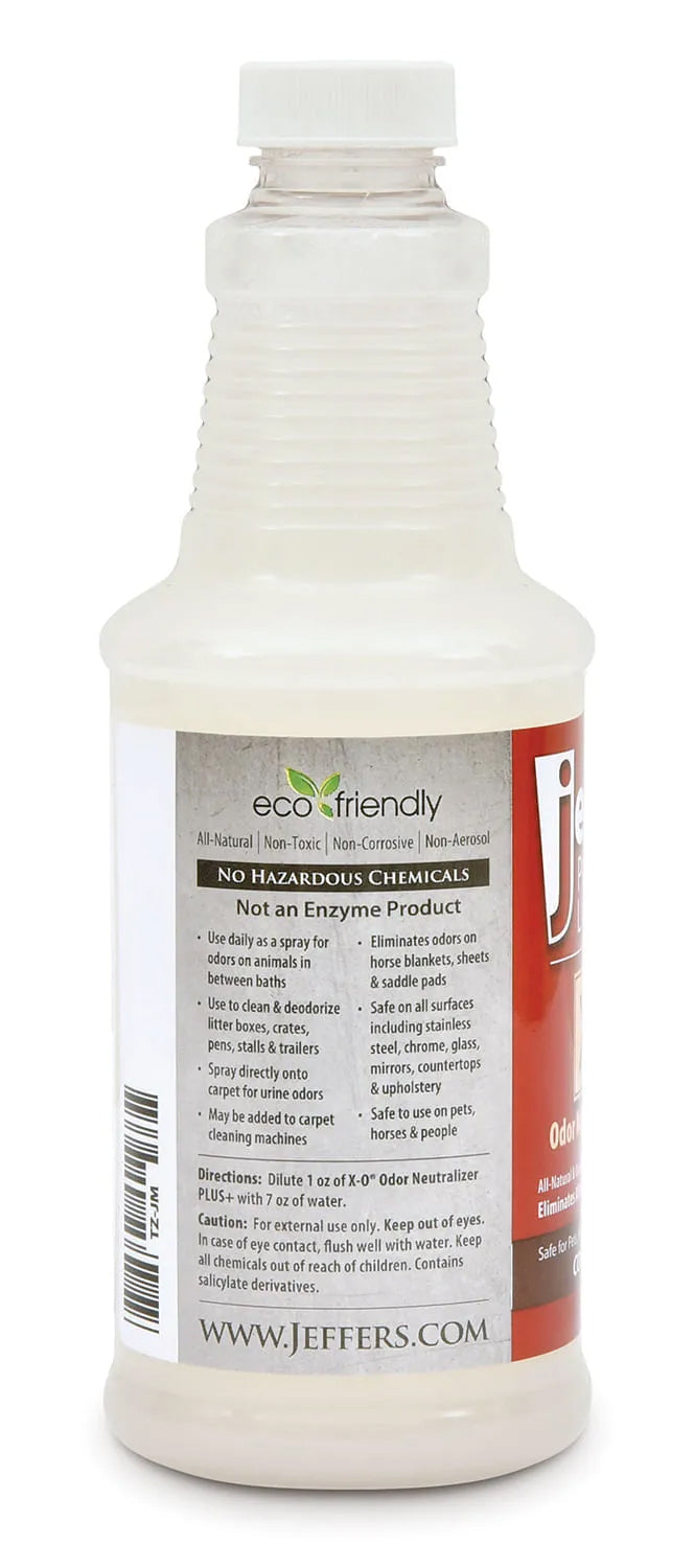 jeffers x-o pet odor neutralizer plus & cleaner concentrate, 16 oz - non enzyme, multi-surface deodorizer with light fresh scent for dogs, cats, horse & people, urine odor remover, makes 1 gallon