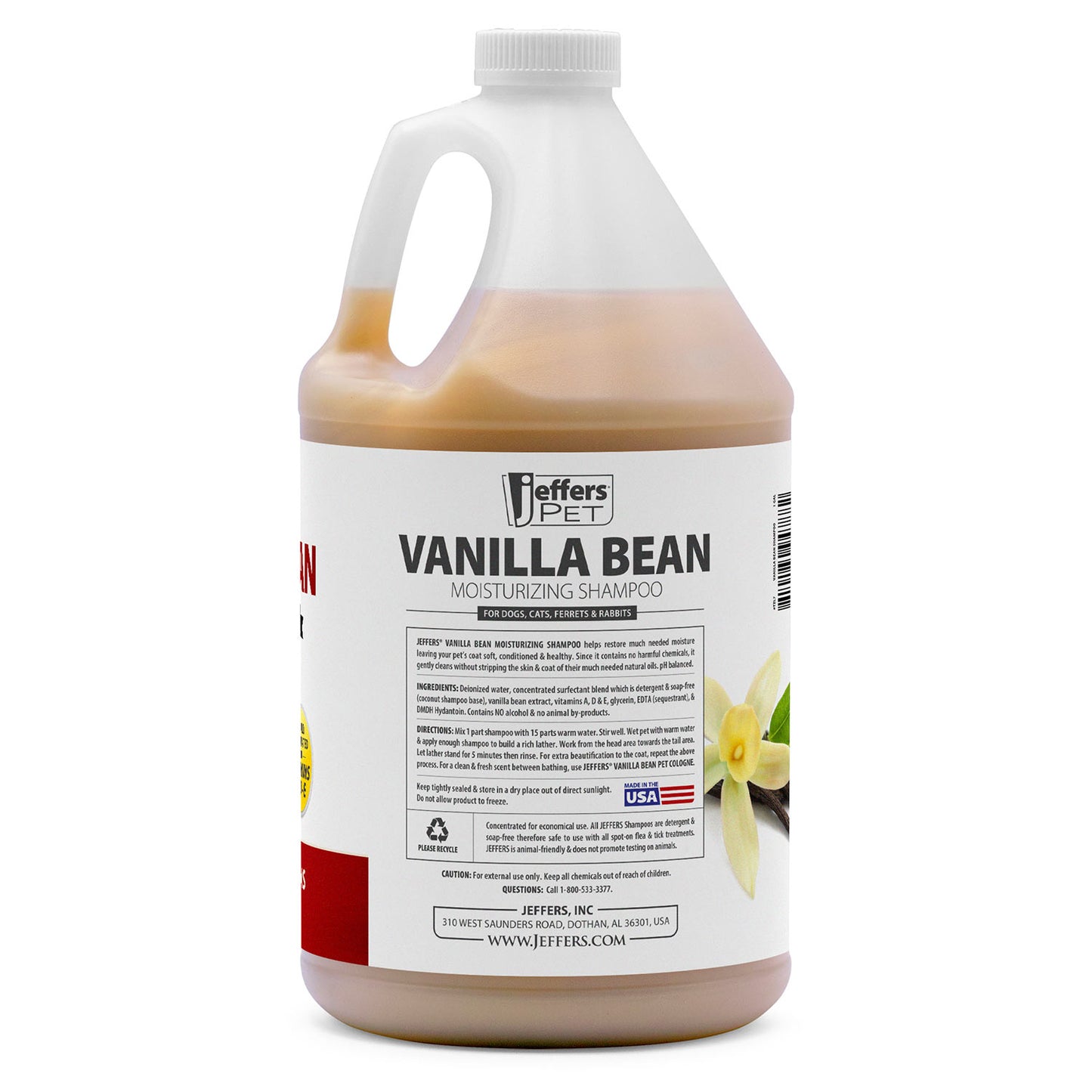 jeffers pet vanilla bean moisturizing shampoo for dogs & cats, 128 oz - concentrated deodorizing shampoo, moisturizing formula for dry skin, detergent free, ph balanced, coconut based, made in usa