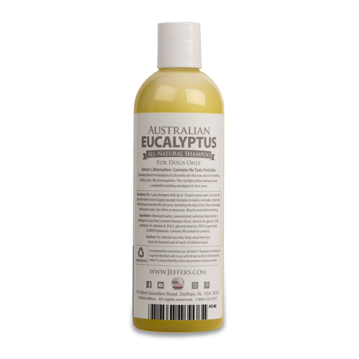 jeffers pet australian eucalyptus dog shampoo, 17 oz - natural botanical grooming wash with citronella & coconut base, deodorizing, soap & detergent free, concentrated, for dogs & puppies 6+ weeks