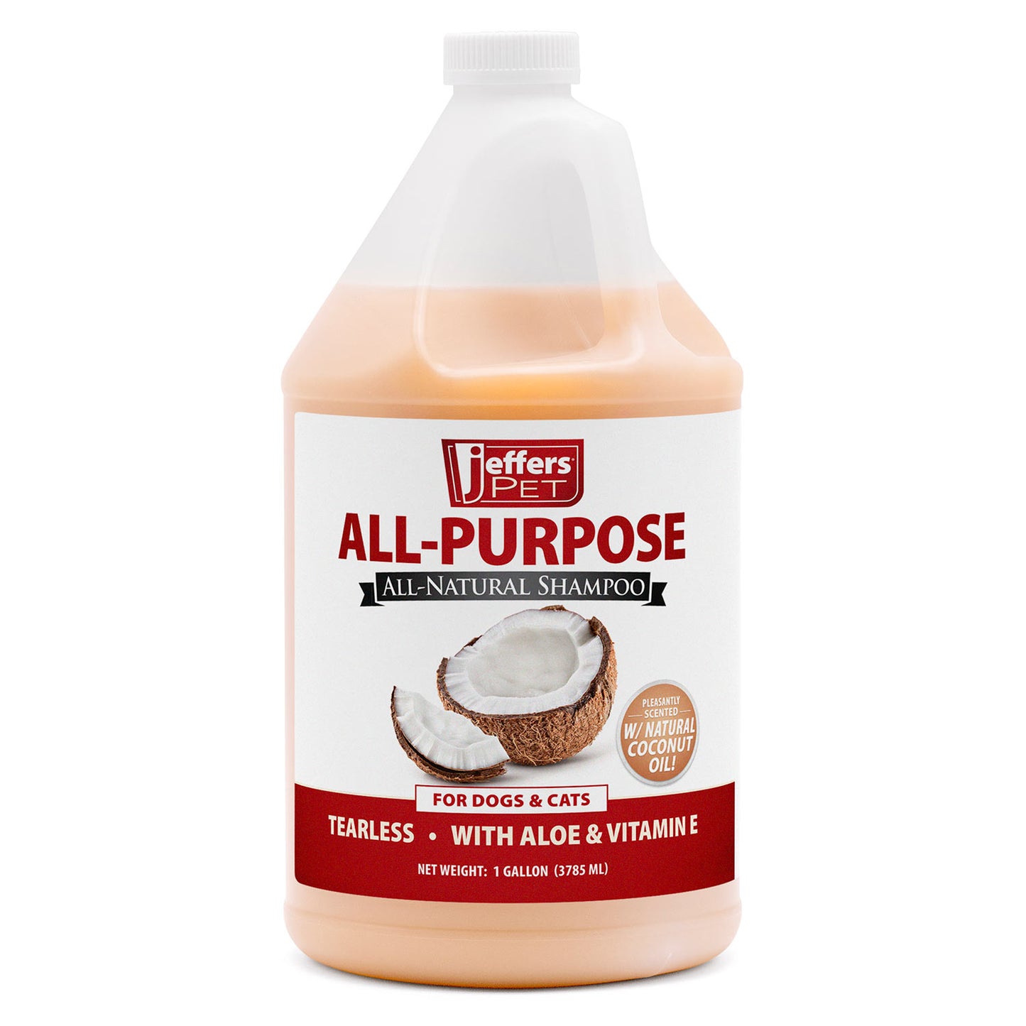 jeffers pet all purpose coconut oil conditioning dog & cat shampoo, 128 oz – deodorizing grooming wash, coconut based soap free formula, aloe vera & vitamin e, concentrated ph balanced coat cleanser