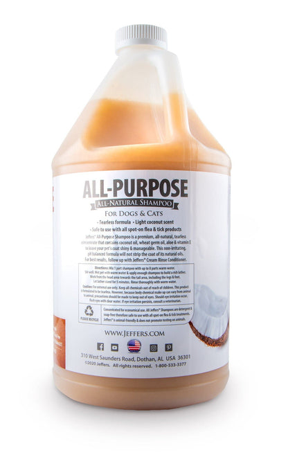 Jeffers Pet All Purpose Coconut Oil Conditioning Dog & Cat Shampoo, 128 oz – Deodorizing Grooming Wash, Coconut Based Soap Free Formula, Aloe Vera & Vitamin E, Concentrated pH Balanced Coat Cleanser