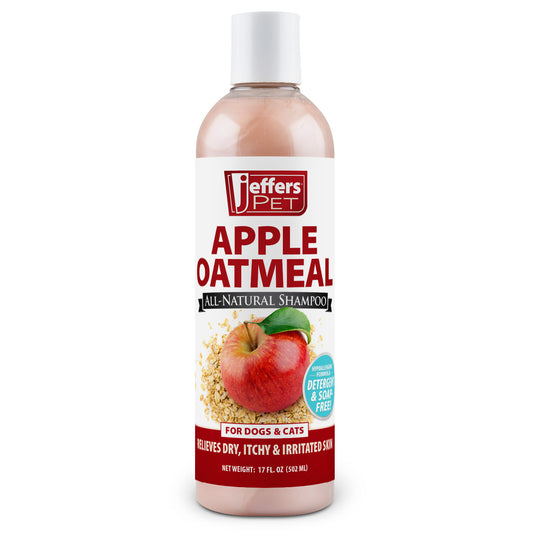 Jeffers Pet Apple Oatmeal Shampoo for Dogs & Cats, 17 oz - Gentle Coconut Based Formula w/ Colloidal Oat Protein, Soap Free, Deodorizing Apple Scent, Sensitive Skin, Puppies Kittens Grooming Care