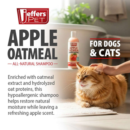 Jeffers Pet Apple Oatmeal Shampoo for Dogs & Cats, 17 oz - Gentle Coconut Based Formula w/ Colloidal Oat Protein, Soap Free, Deodorizing Apple Scent, Sensitive Skin, Puppies Kittens Grooming Care