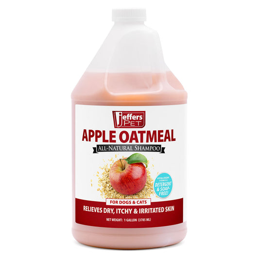 Jeffers Pet Apple Oatmeal Shampoo for Dogs & Cats, 128 oz - Gentle Coconut Based Formula w/ Colloidal Oat Protein, Soap Free, Deodorizing Apple Scent, Sensitive Skin, Puppies Kittens Grooming Care