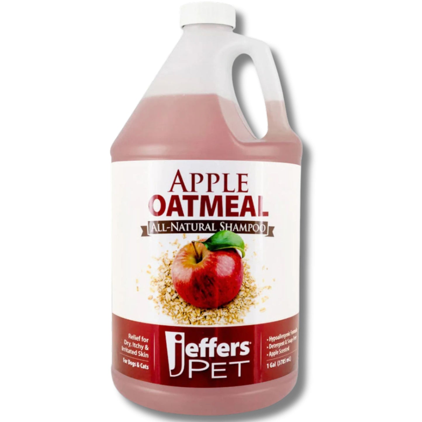 jeffers pet apple oatmeal shampoo for dogs & cats, 128 oz - gentle coconut based formula w/ colloidal oat protein, soap free, deodorizing apple scent, sensitive skin, puppies kittens grooming care