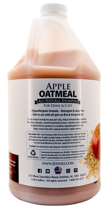 jeffers pet apple oatmeal shampoo for dogs & cats, 128 oz - gentle coconut based formula w/ colloidal oat protein, soap free, deodorizing apple scent, sensitive skin, puppies kittens grooming care