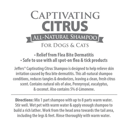 Jeffers Pet Captivating Citrus Dog & Cat Shampoo, 128 oz – Deodorizing Grooming Wash, Citrus Based Soap Free Formula w/ D-Limonene, Aloe Vera, Eucalyptus & Coconut Oil, Concentrated Pet Coat Cleanser