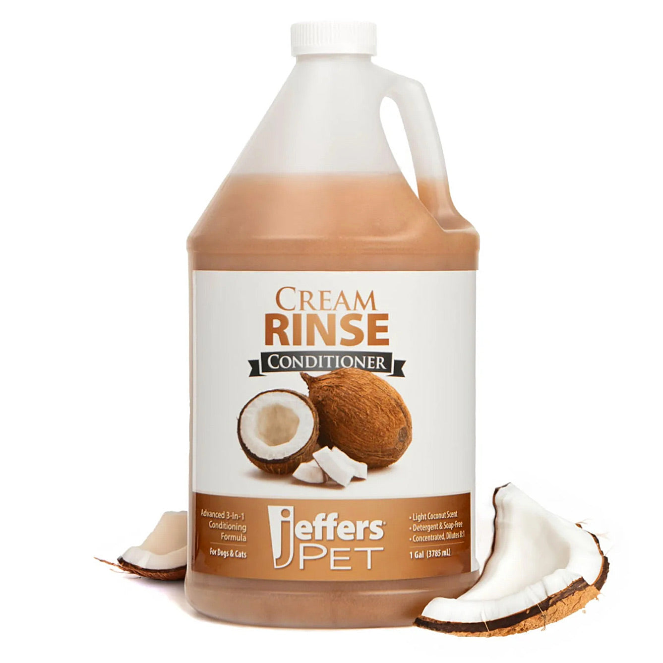 jeffers pet cream rinse 3in1 conditioner, 128 oz – moisturizing & detangling formula for dogs & cats, light coconut scent, soap & detergent free, safe professional grooming pet coat care