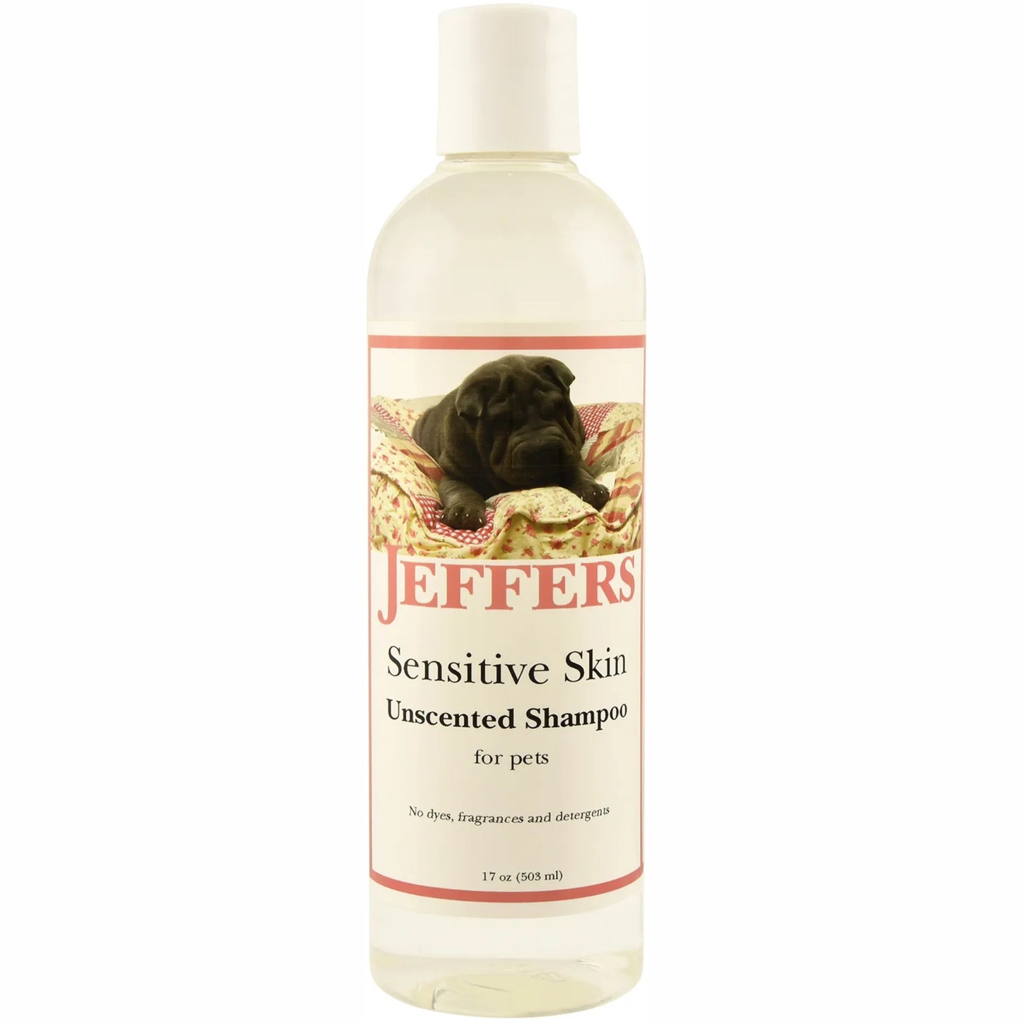 jeffers pet sensitive skin unscented shampoo for dogs & cats, 17 oz - soap free cleansing pet shampoo for allergy prone skin with moisturizing conditioners, deodorizing grooming wash, usa made