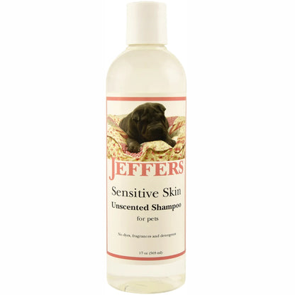 Jeffers Pet Sensitive Skin Unscented Shampoo for Dogs & Cats, 17 oz - Soap Free Cleansing Pet Shampoo for Allergy Prone Skin with Moisturizing Conditioners, Deodorizing Grooming Wash, USA Made