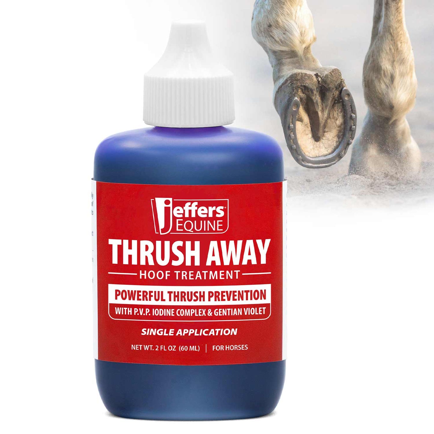 jeffers equine thrush away 2 oz iodine hoof treatment for horses – thrush care for frog & white line, suitable for pads, stable, ranch & farm hoof maintenance, wet & dry conditions, usa made
