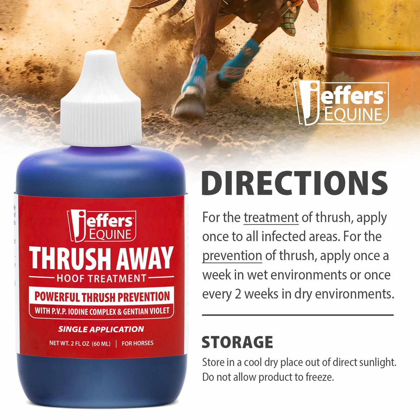 jeffers equine thrush away 2 oz iodine hoof treatment for horses – thrush care for frog & white line, suitable for pads, stable, ranch & farm hoof maintenance, wet & dry conditions, usa made