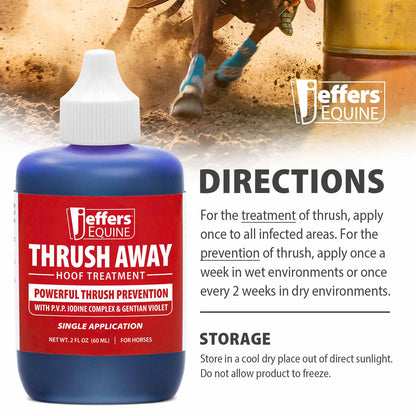 Jeffers Equine Thrush Away 2 oz Iodine Hoof Treatment for Horses – Thrush Care for Frog & White Line, Suitable for Pads, Stable, Ranch & Farm Hoof Maintenance, Wet & Dry Conditions, USA Made