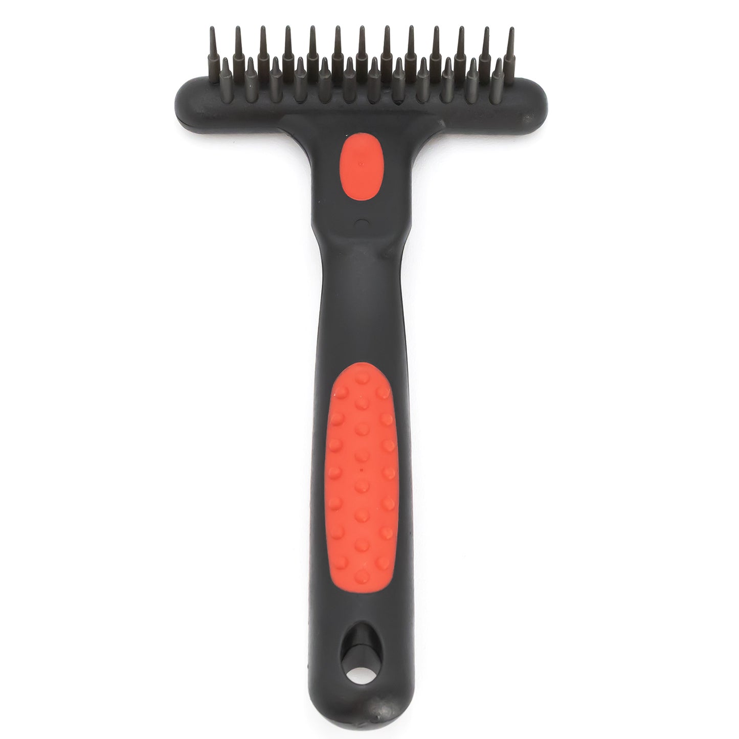 jeffers pet non-slip undercoat rake, 13 short pins – double row stainless steel pins, safe grooming tool for dogs & cats, removes loose hair & tangles, shedding brush, home use, red & black