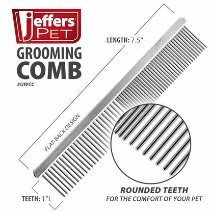 Jeffers Flat Back Pet Grooming Comb – Chrome Plated Steel Comb with Fine & Coarse Teeth for Dogs, Cats, Puppies – Detangling, Deshedding, Dematting Tool for Long or Short Hair - 7.5" L, 1" Teeth