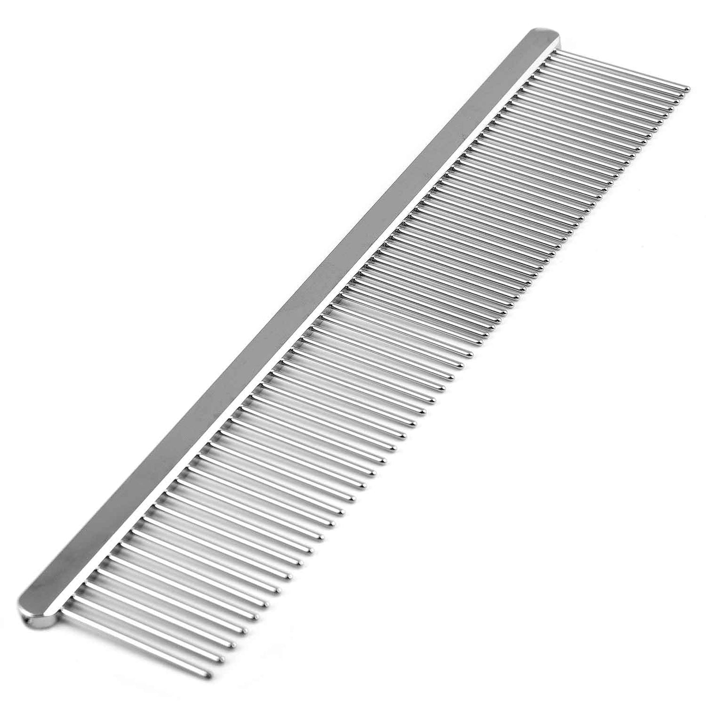 jeffers flat back pet grooming comb – chrome plated steel comb with fine & coarse teeth for dogs, cats, puppies – detangling, deshedding, dematting tool for long or short hair - 7.5" l, 1-1/4" teeth