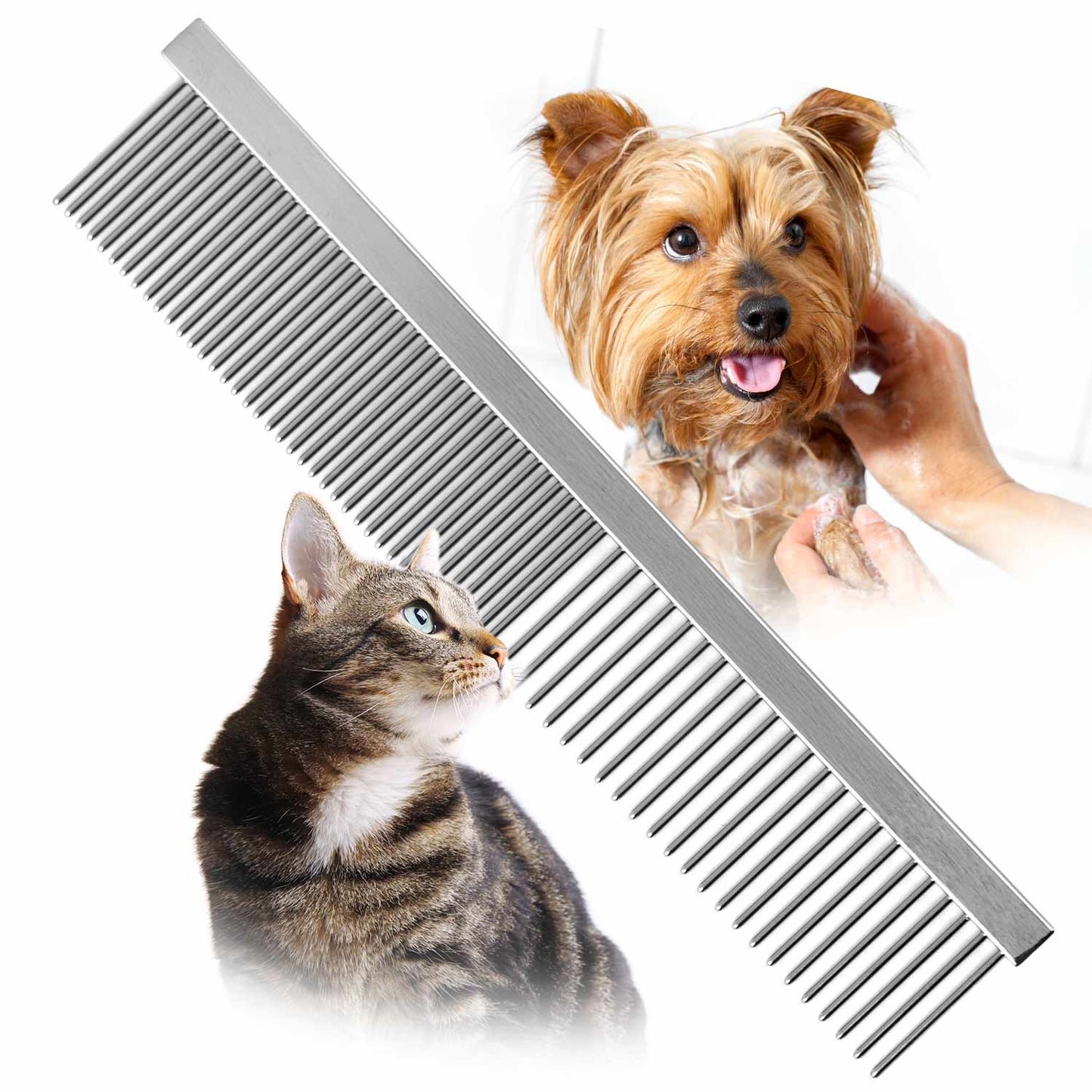 jeffers flat back pet grooming comb – chrome plated steel comb with fine & coarse teeth for dogs, cats, puppies – detangling, deshedding, dematting tool for long or short hair - 6" l, 7/8" teeth