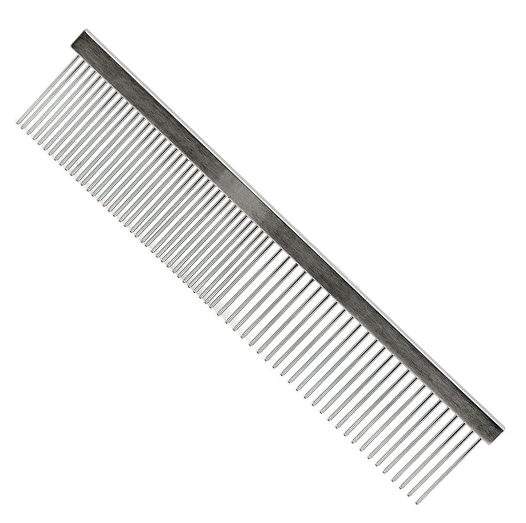 jeffers flat back pet grooming comb – chrome plated steel comb with fine & coarse teeth for dogs, cats, puppies – detangling, deshedding, dematting tool for long or short hair - 6" l, 7/8" teeth