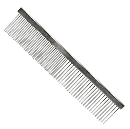 Jeffers Flat Back Pet Grooming Comb – Chrome Plated Steel Comb with Fine & Coarse Teeth for Dogs, Cats, Puppies – Detangling, Deshedding, Dematting Tool for Long or Short Hair - 6" L, 7/8" Teeth