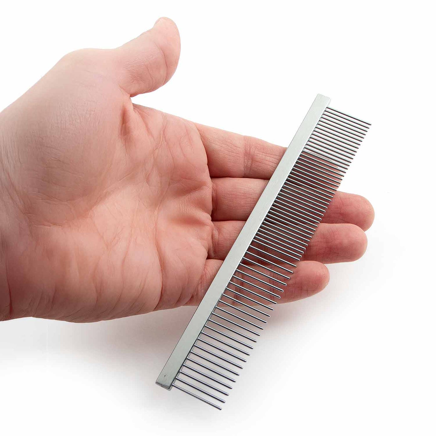 jeffers flat back pet grooming comb – chrome plated steel comb with fine & coarse teeth for dogs, cats, puppies – detangling, deshedding, dematting tool for long or short hair - 6" l, 7/8" teeth