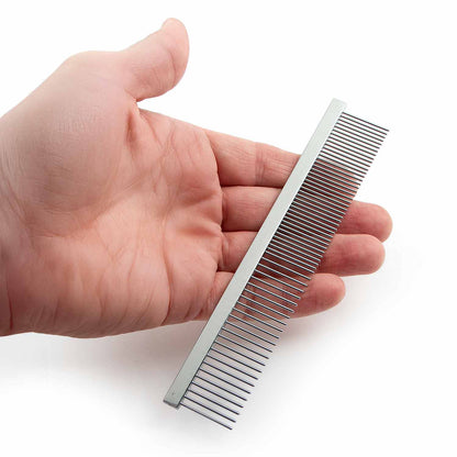 Jeffers Flat Back Pet Grooming Comb – Chrome Plated Steel Comb with Fine & Coarse Teeth for Dogs, Cats, Puppies – Detangling, Deshedding, Dematting Tool for Long or Short Hair - 6" L, 7/8" Teeth