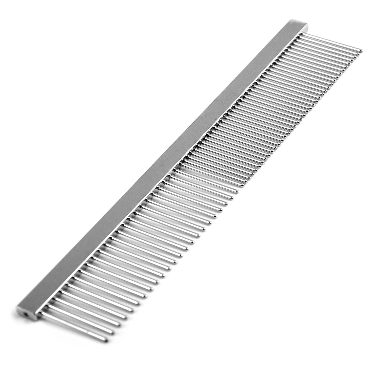 jeffers flat back pet grooming comb – chrome plated steel comb with fine & coarse teeth for dogs, cats, puppies – detangling, deshedding, dematting tool for long or short hair - 6" l, 7/8" teeth