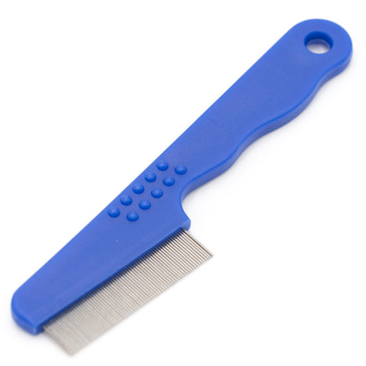 Jeffers Pet Ergo Grip Flea Comb – Lightweight Plastic Handle, Stainless Steel Teeth for Removing Hair, Dander & Tangles for Small & Large Dogs, Cats, Puppies & Kittens - Single Row - Blue
