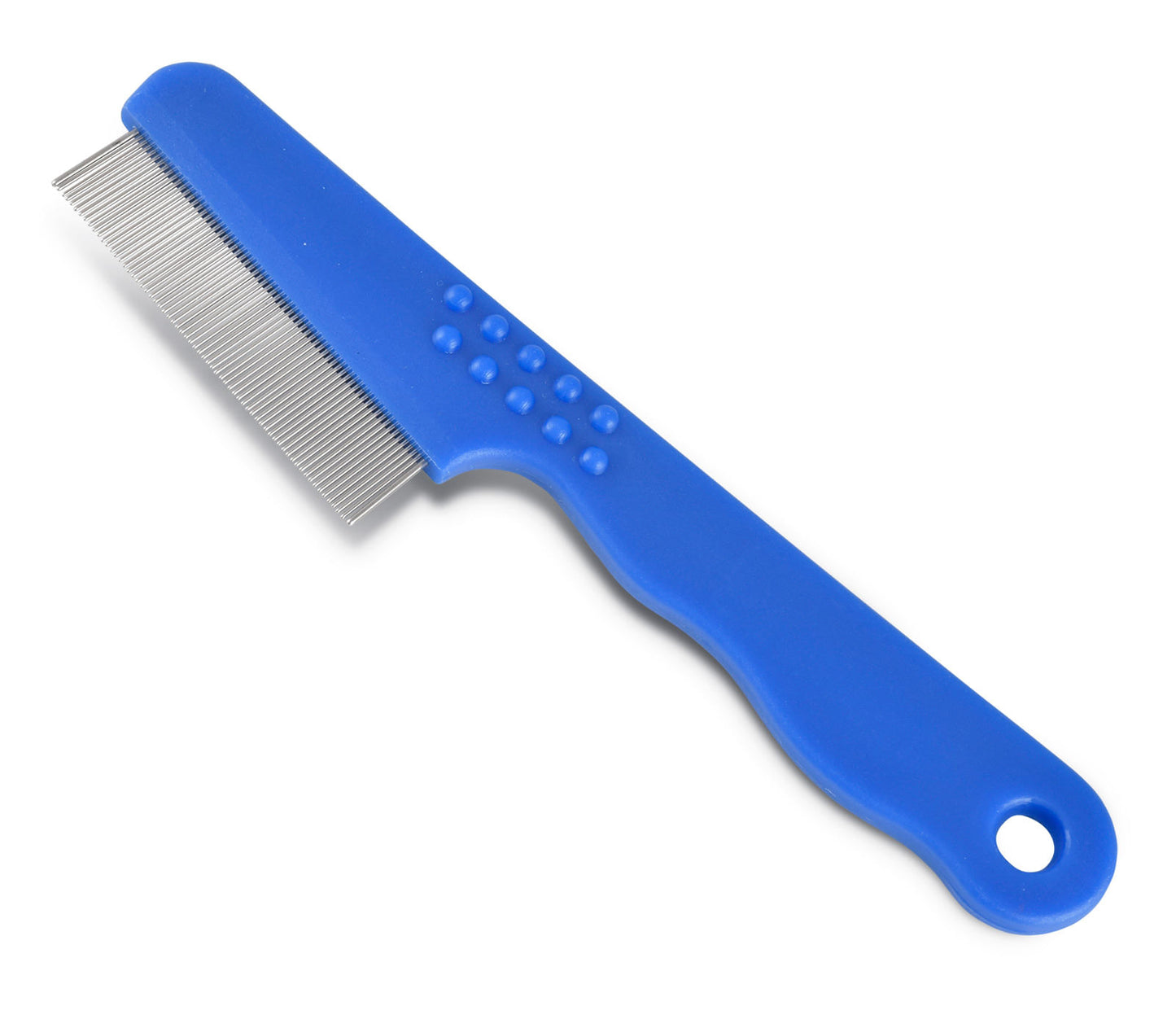 jeffers pet ergo grip flea comb – lightweight plastic handle, stainless steel teeth for removing hair, dander & tangles for small & large dogs, cats, puppies & kittens - single row - blue