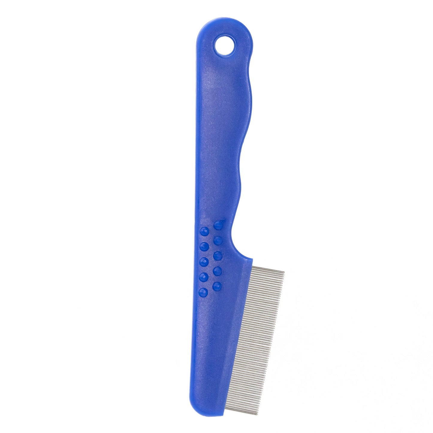 jeffers pet ergo grip flea comb – lightweight plastic handle, stainless steel teeth for removing hair, dander & tangles for small & large dogs, cats, puppies & kittens - single row - blue