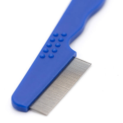 Jeffers Pet Ergo Grip Flea Comb – Lightweight Plastic Handle, Stainless Steel Teeth for Removing Hair, Dander & Tangles for Small & Large Dogs, Cats, Puppies & Kittens - Single Row - Blue
