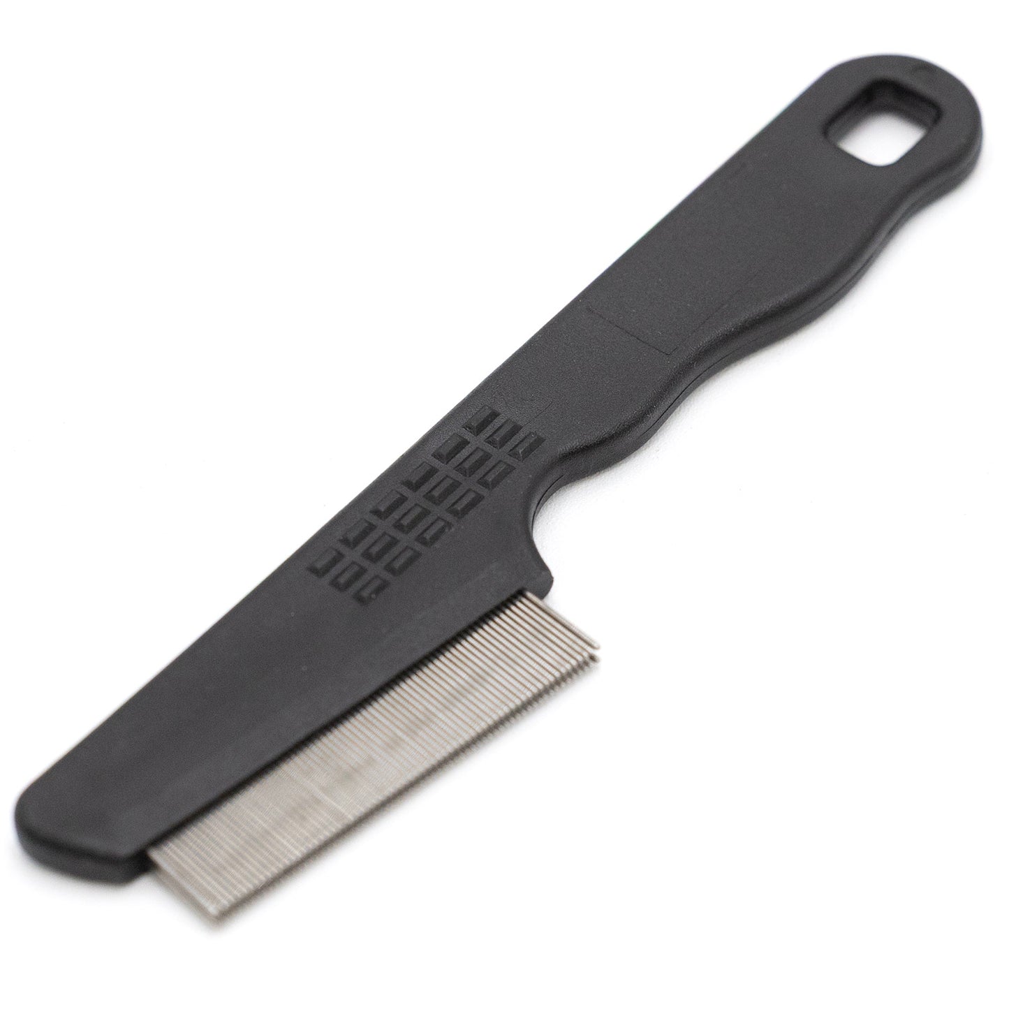 jeffers pet ergo grip flea comb – lightweight plastic handle, stainless steel teeth for removing hair, dander & tangles for small & large dogs, cats, puppies & kittens - double row - black