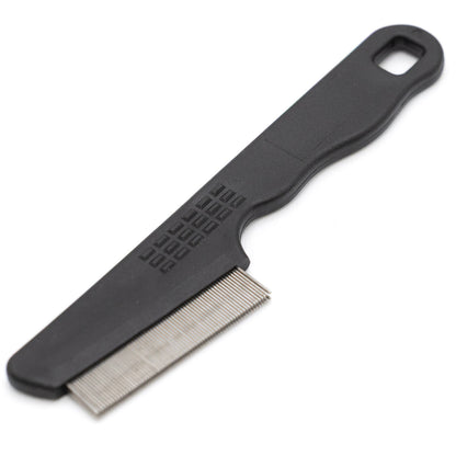 Jeffers Pet Ergo Grip Flea Comb – Lightweight Plastic Handle, Stainless Steel Teeth for Removing Hair, Dander & Tangles for Small & Large Dogs, Cats, Puppies & Kittens - Double Row - Black