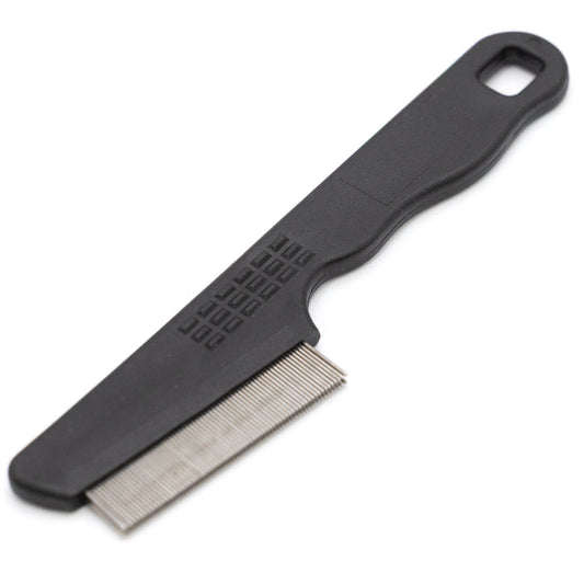 Jeffers Pet Ergo Grip Flea Comb – Lightweight Plastic Handle, Stainless Steel Teeth for Removing Hair, Dander & Tangles for Small & Large Dogs, Cats, Puppies & Kittens - Double Row - Black