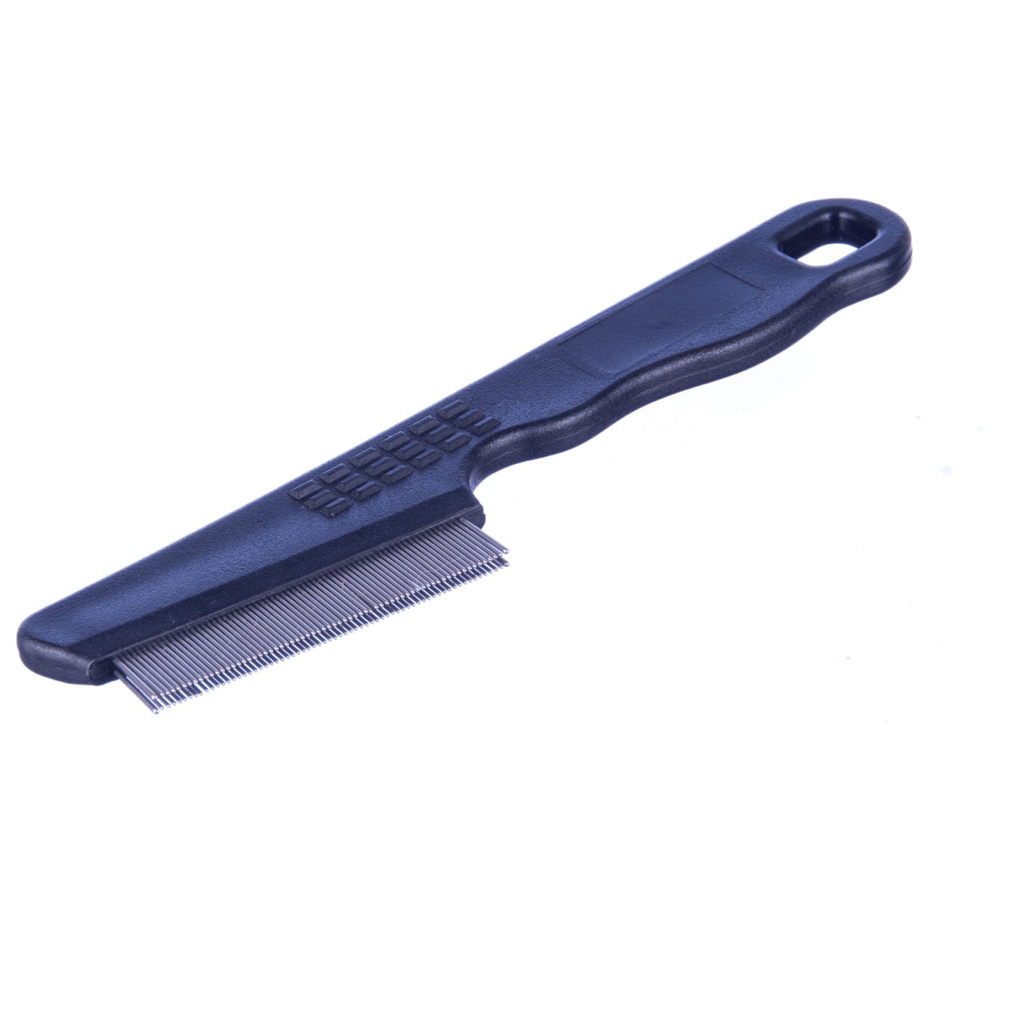 jeffers pet ergo grip flea comb – lightweight plastic handle, stainless steel teeth for removing hair, dander & tangles for small & large dogs, cats, puppies & kittens - double row - black