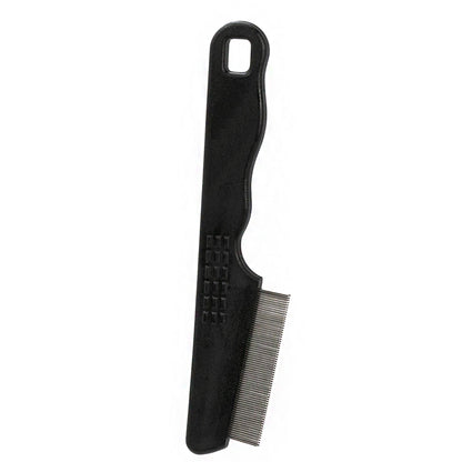 Jeffers Pet Ergo Grip Flea Comb – Lightweight Plastic Handle, Stainless Steel Teeth for Removing Hair, Dander & Tangles for Small & Large Dogs, Cats, Puppies & Kittens - Double Row - Black
