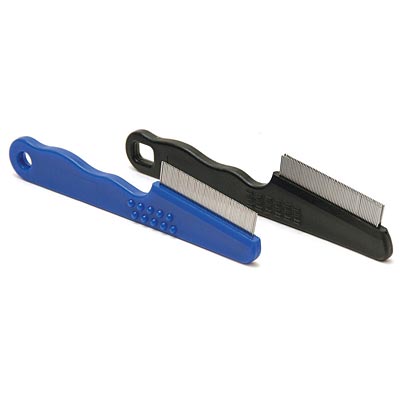 Jeffers Pet Ergo Grip Flea Comb – Lightweight Plastic Handle, Stainless Steel Teeth for Removing Hair, Dander & Tangles for Small & Large Dogs, Cats, Puppies & Kittens - Double Row - Black