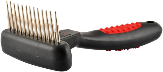 Jeffers Pet Magic Spring Undercoat Rake for Dogs & Cats, Pet Deshedding Brush, Undercoat Hair Removal Rake, Grooming Tool for Detangling, Removing Fur & Mats, Red Black Handle - Single Row 13 Pins