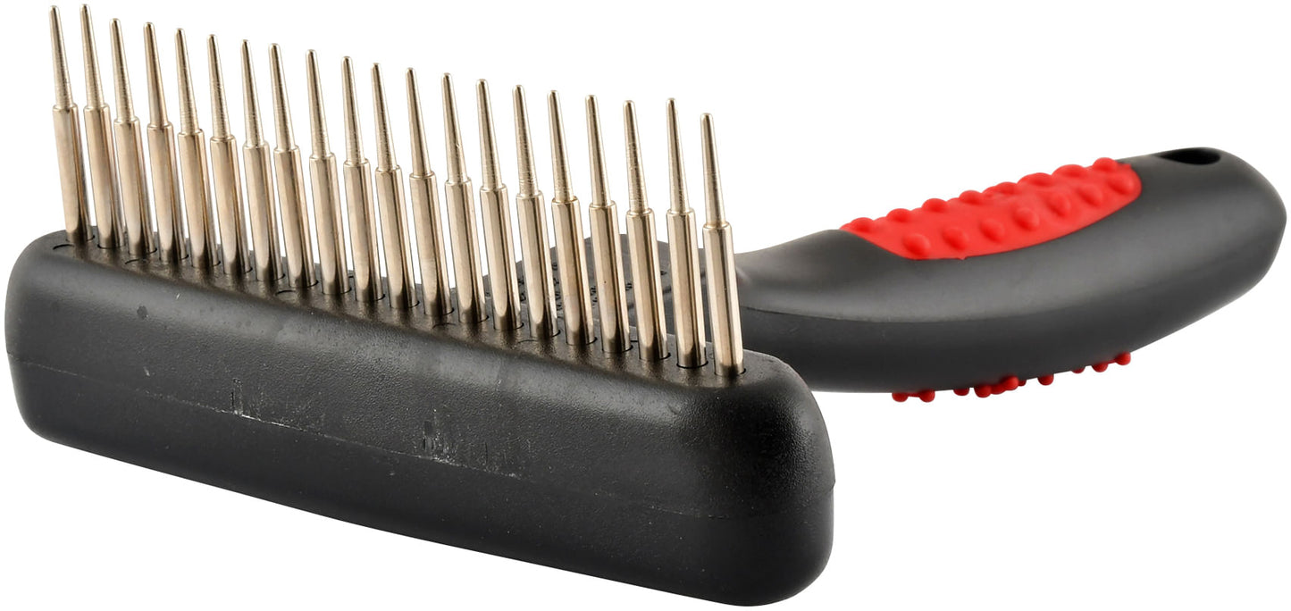 jeffers pet magic spring undercoat rake for dogs & cats, pet deshedding brush, undercoat hair removal rake, grooming tool for detangling, removing fur & mats, red black handle - single row 20 pins