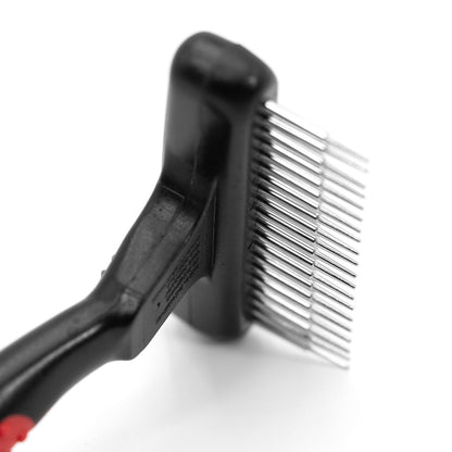 Jeffers Pet Magic Spring Undercoat Rake for Dogs & Cats, Pet Deshedding Brush, Undercoat Hair Removal Rake, Grooming Tool for Detangling, Removing Fur & Mats, Red Black Handle - Single Row 20 Pins
