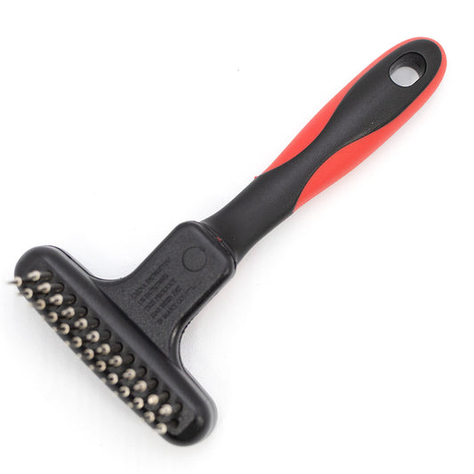 Jeffers Pet Magic Spring Undercoat Rake for Dogs & Cats - Undercoat Hair Removal Rake, Grooming Tool for Detangling, Removing Fur & Mats, Red Black Handle - Double Row 13 Long Pins & 12 Short Pins