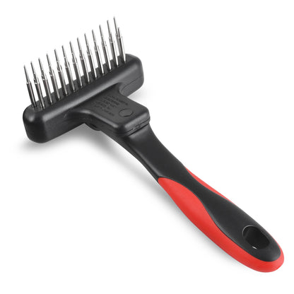 Jeffers Pet Magic Spring Undercoat Rake for Dogs & Cats - Undercoat Hair Removal Rake, Grooming Tool for Detangling, Removing Fur & Mats, Red Black Handle - Double Row 13 Long Pins & 12 Short Pins