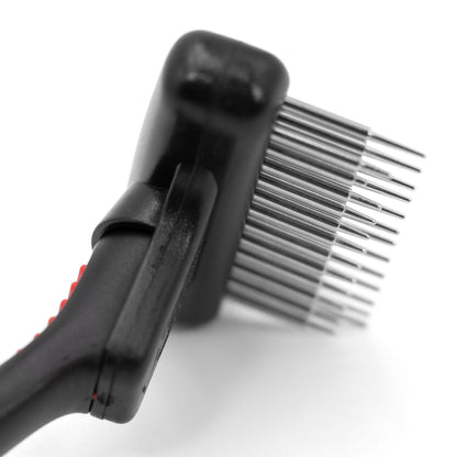 Jeffers Pet Magic Spring Undercoat Rake for Dogs & Cats - Undercoat Hair Removal Rake, Grooming Tool for Detangling, Removing Fur & Mats, Red Black Handle - Double Row 13 Long Pins & 12 Short Pins