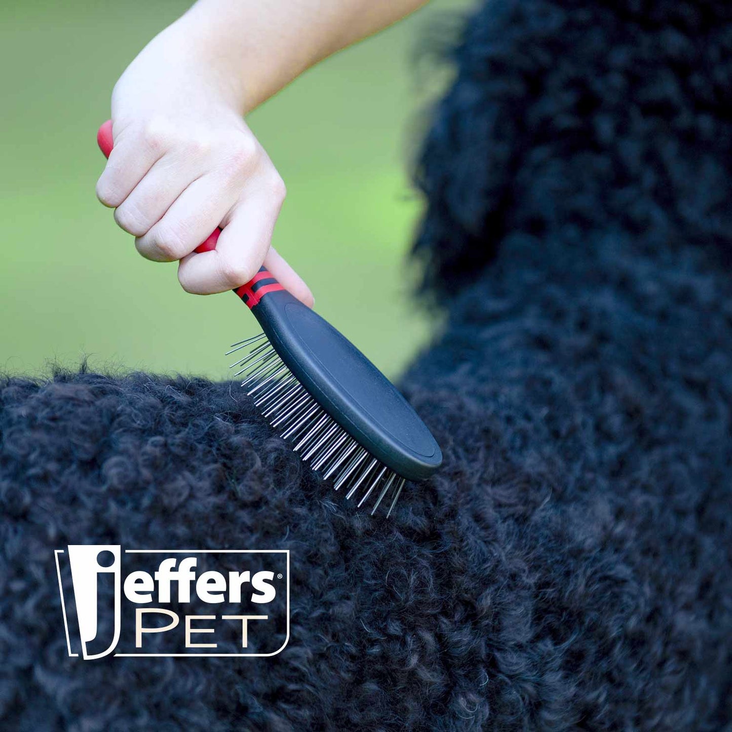 jeffers pet single sided pin brush for dogs cats horses, patented pin pad, durable bristles, detangling grooming brush for medium to long hair, smooth finish, tangle free coat, travel size - medium