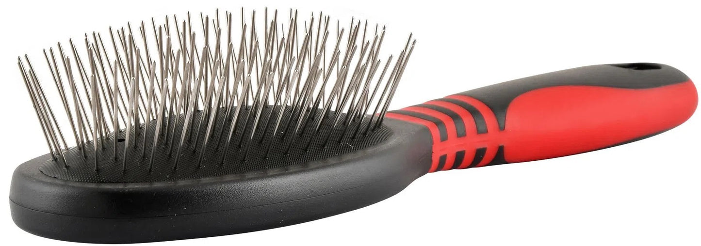 jeffers pet single sided pin brush for dogs cats horses, patented pin pad, durable bristles, detangling grooming brush for medium to long hair, smooth finish, tangle free coat, travel size - medium