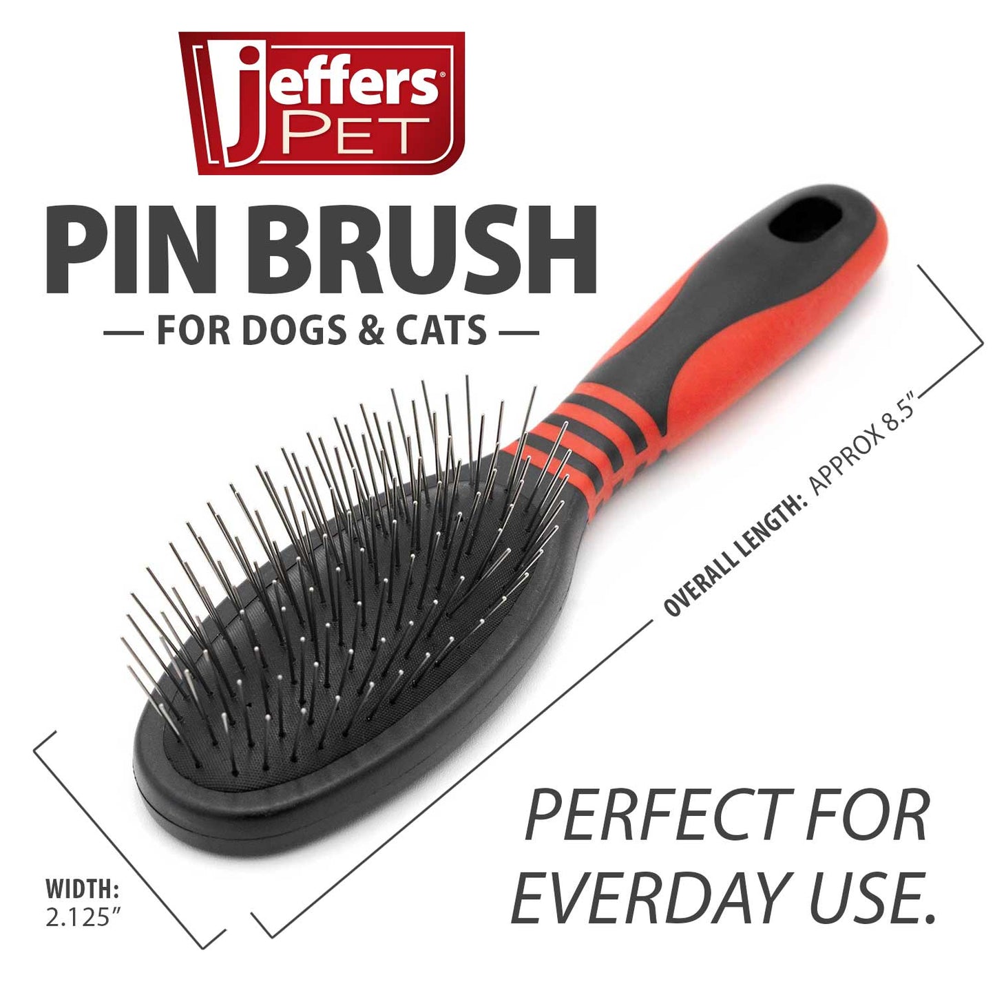 jeffers pet single sided pin brush for dogs cats horses, patented pin pad, durable bristles, detangling grooming brush for medium to long hair, smooth finish, tangle free coat, travel size - medium